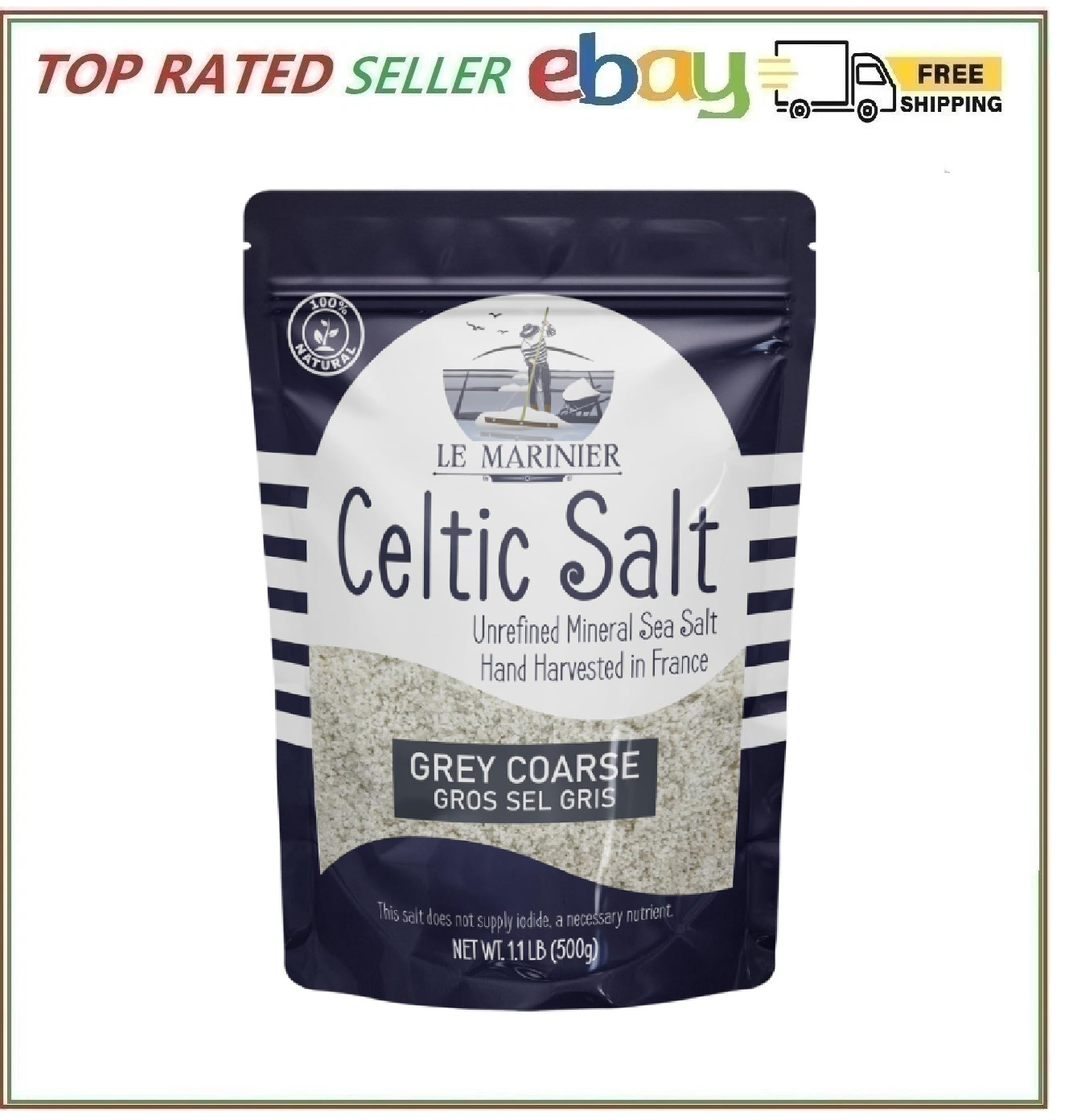 Le Marinier Organic Grey Coarse Sea Salt, 1.1lb – Mineral Rich, Unrefined