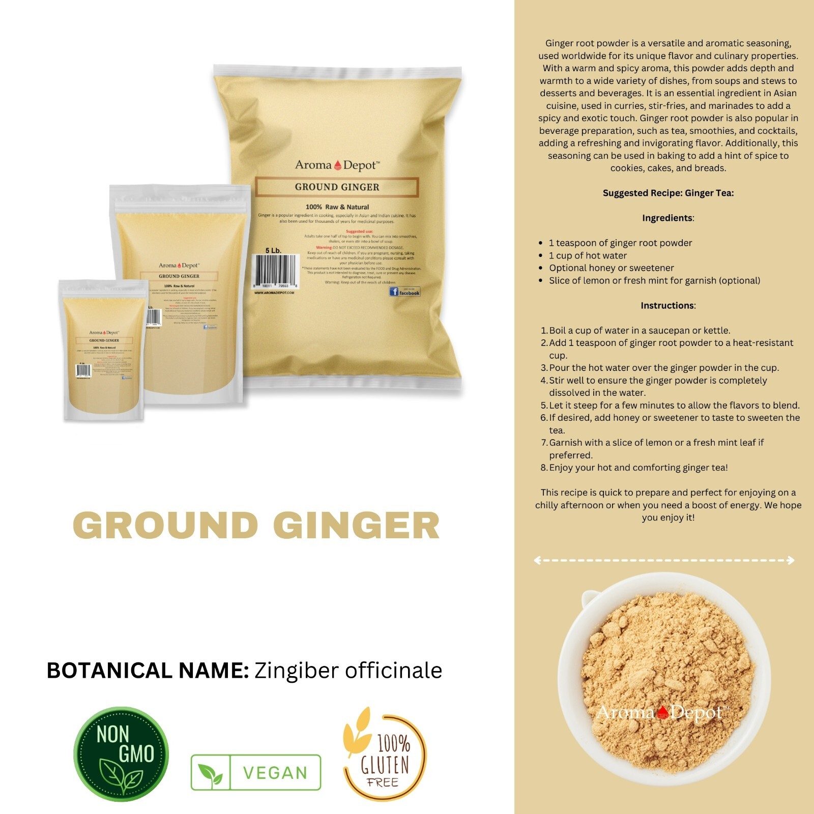 5 lb Ground Ginger Root Powder Natural Premium Raw Zingiber Officinale Jengibre