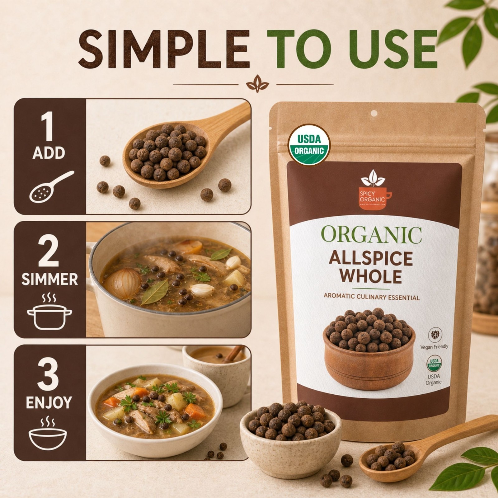 Spicy Organic Allspice Whole 8 oz | USDA Organic