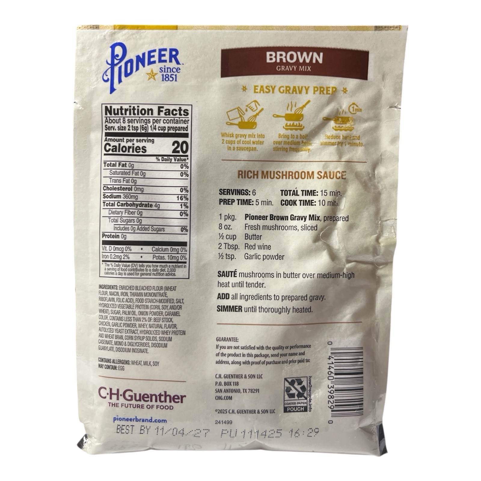 Pioneer Brown Gravy Mix 1.61 oz Packets (3 Pack) Exp 11/04/2027 Easy Homemade Gr