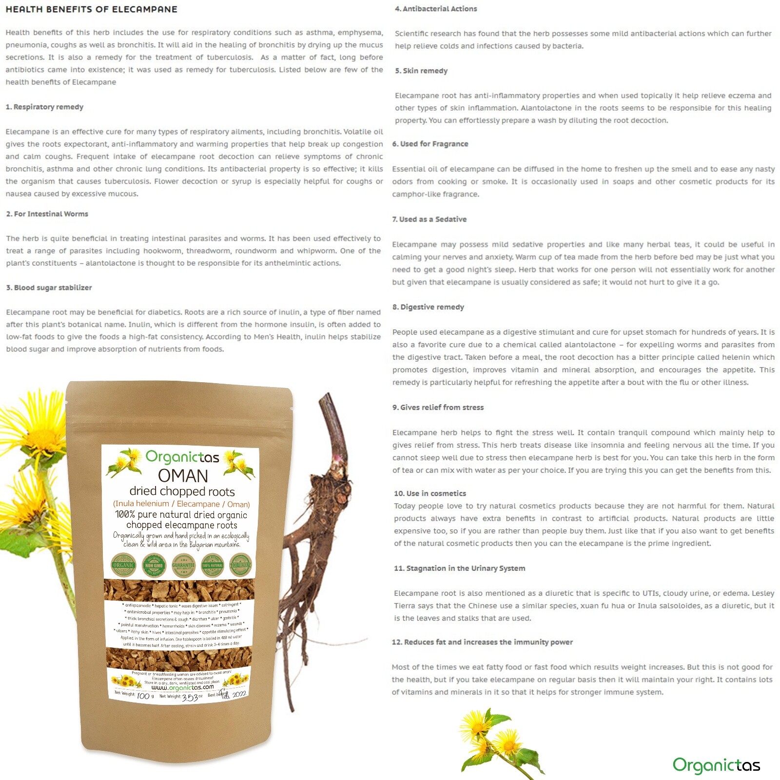 ELECAMPANE ROOT organic Herbal Tea Premium Quality Loose Cut Inula Helenium