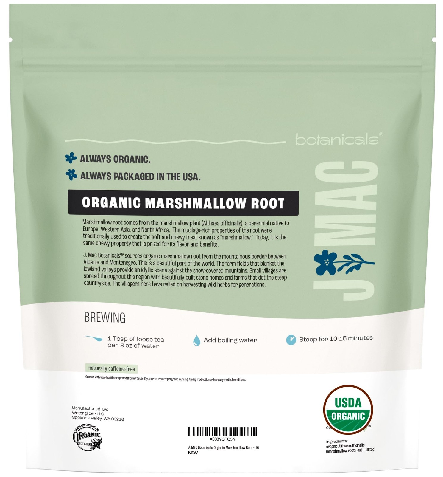 J Mac Botanicals Organic Marshmallow Root Herb Tea 16 Ounce (Pack of 1)