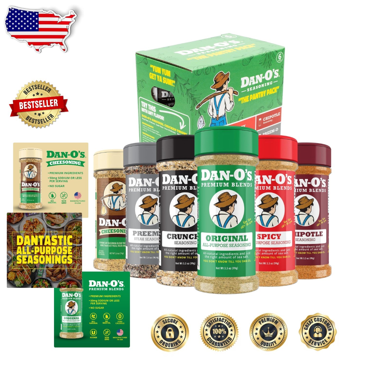 Elite 6 Bottle Seasoning Kit: Dan-O’s , Spicy, Chipotle, Zero Calorie