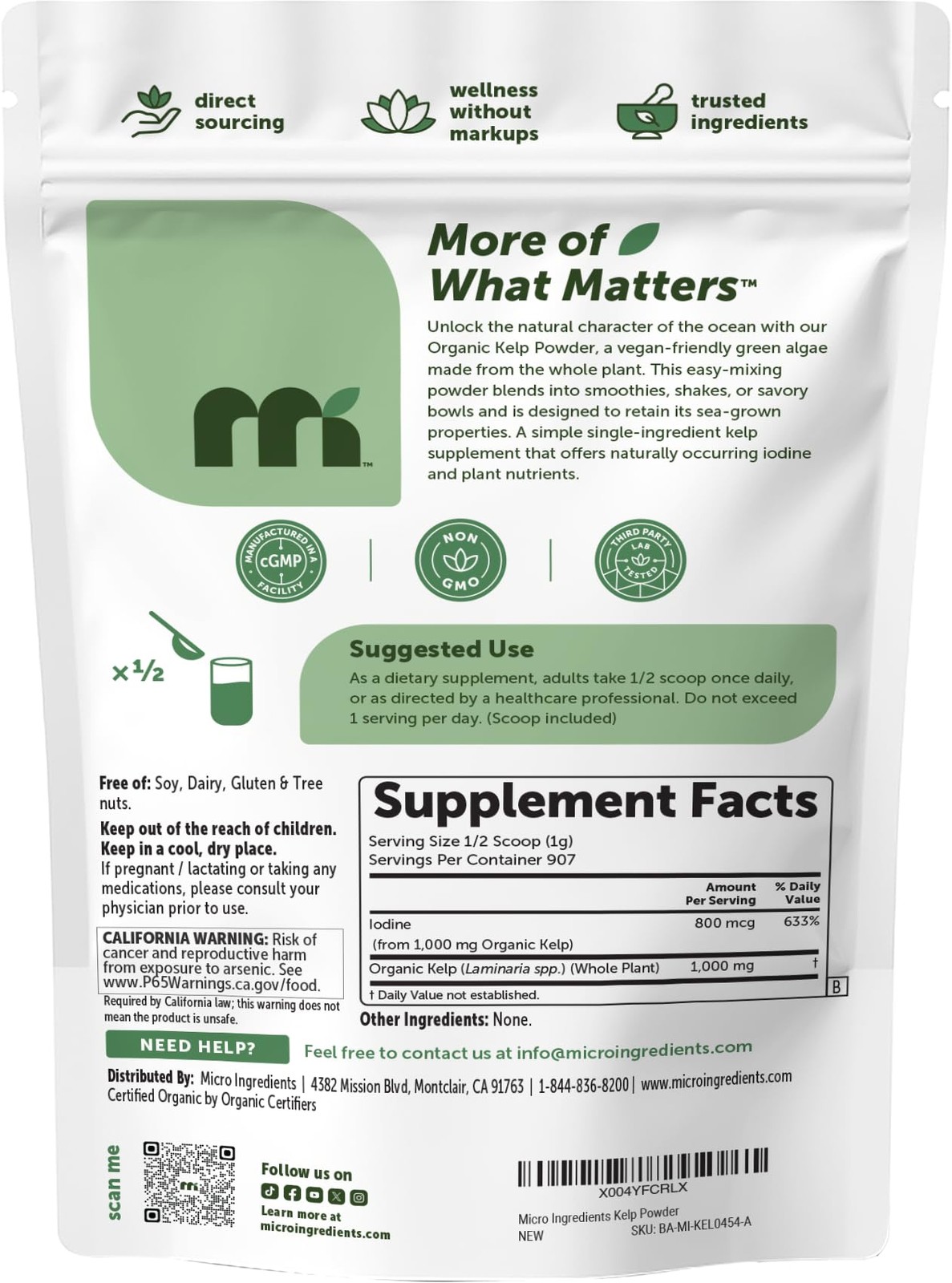 Micro Ingredients Organic Kelp Powder, 2 lb | Whole Plant 2 Pound (Pack of 1)