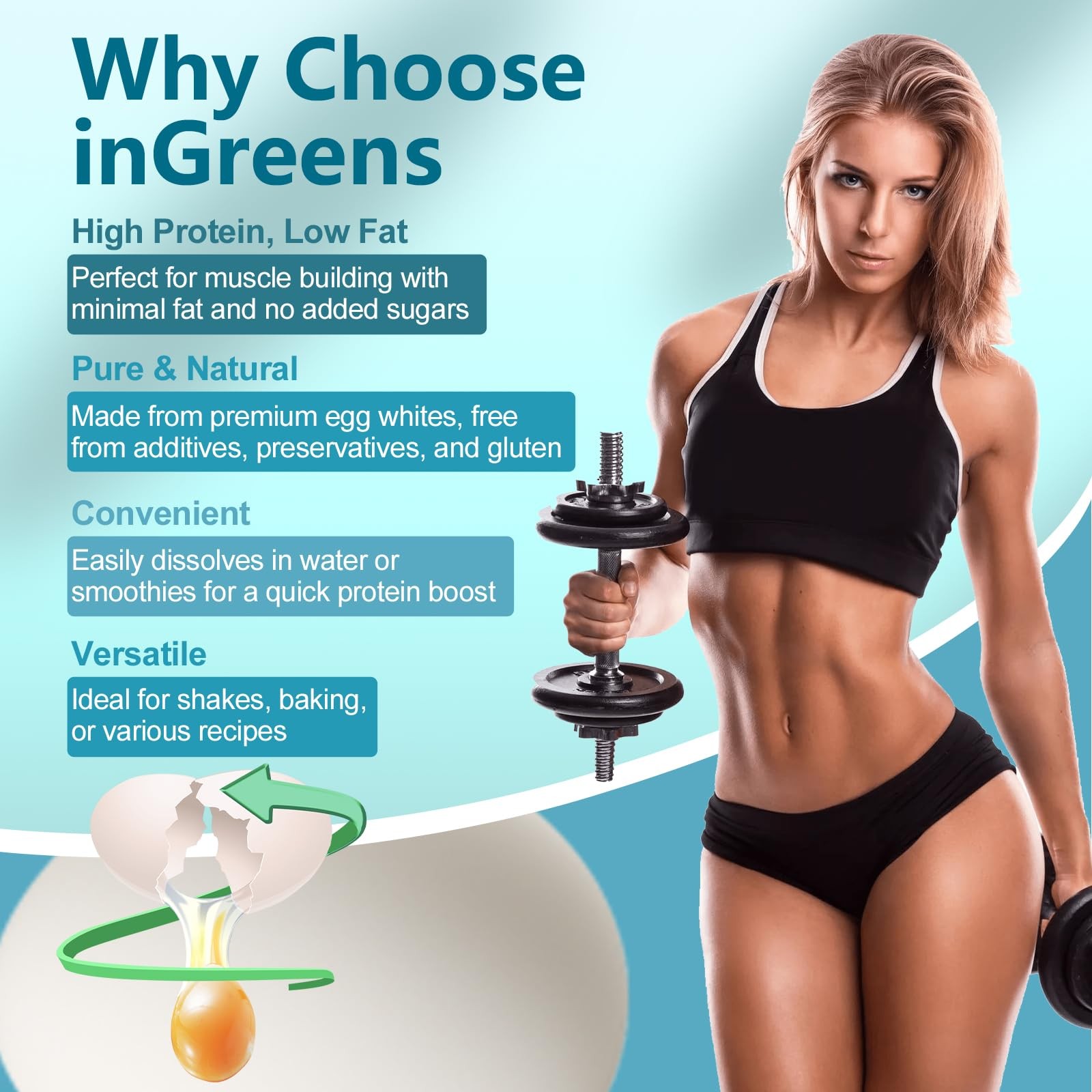 inGreens 10 Oz Dried Egg White Protein Powder, Gluten-Free & Non-GMO & Soy-Fr…
