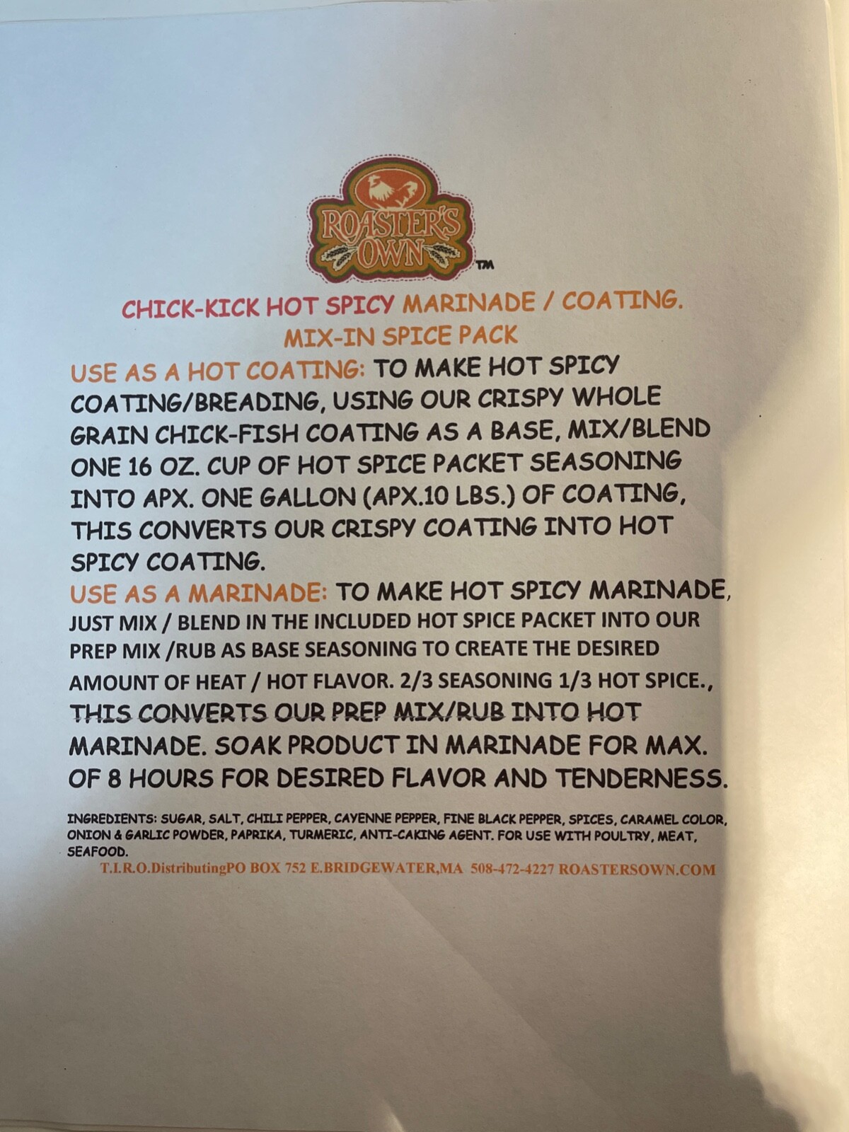 15 lbs. HOT MARINADE / BRINE FOR BBQ RIBS / CHICKEN USE W/ BROASTER* FRYER
