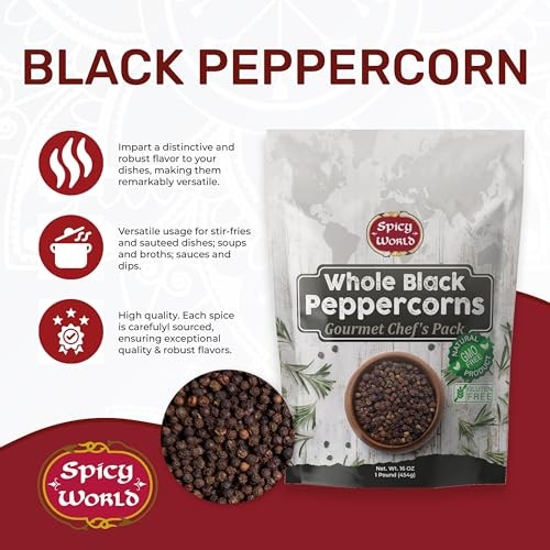 Spicy World Black Peppercorns Whole 1 Pound – As Seen On Tik Tok – Non