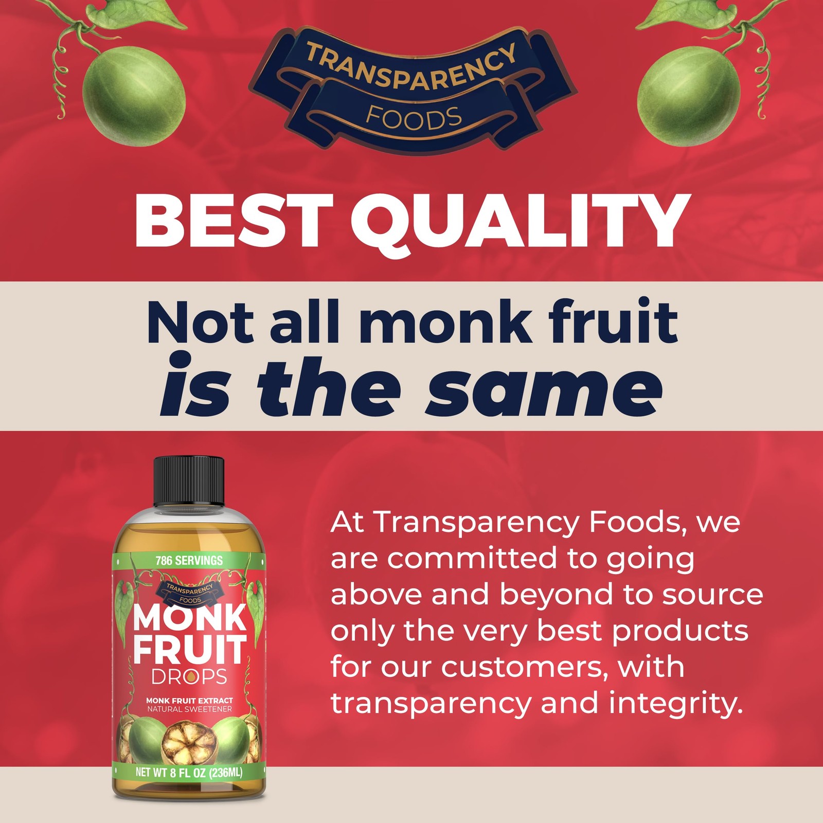 Monk Fruit Extract 6 Drops = 1 Tsp of Sugar Zero Calories, NonGMO, No Fillers…