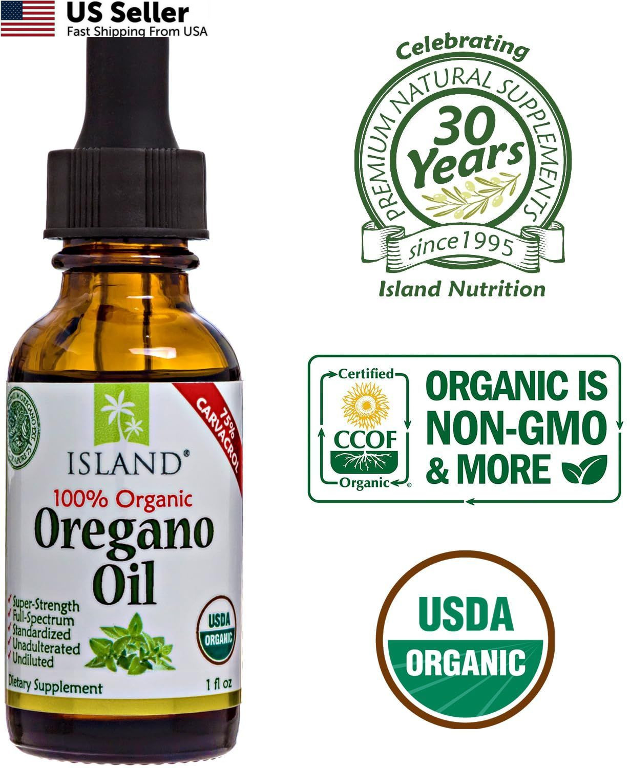 Island Nutrition, Oregano Oil Organic Liquid Drops – 100% 1 Fl Oz (Pack of 1)
