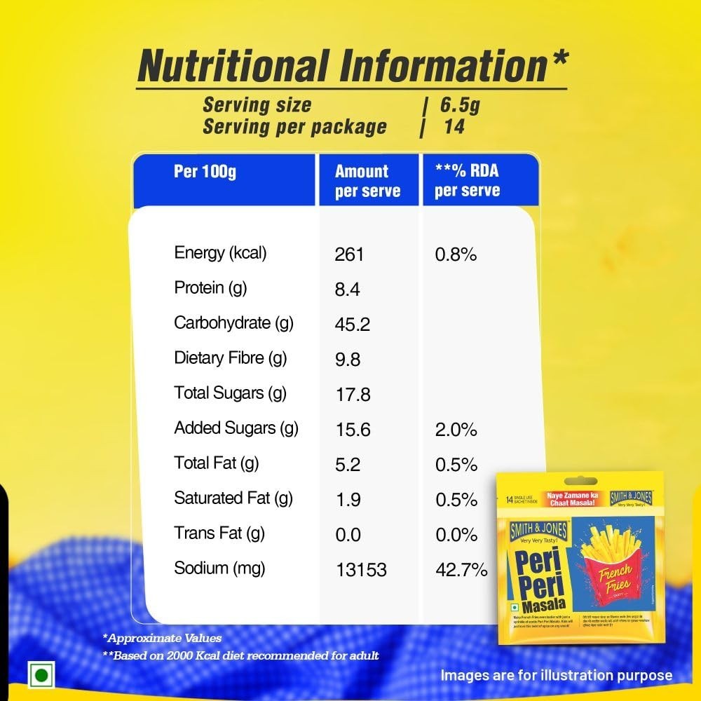 Smith & Jones Peri Peri Masala Powder, Vegetable Masala – 91 gm (14 x 6.5 gm)