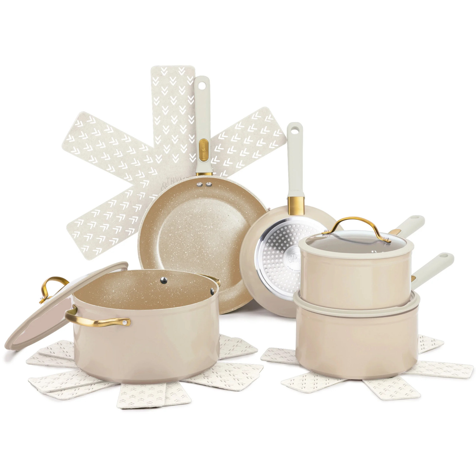12-Piece Non-Stick Granite Collection Cookware Set, Pots and Pans Set – Taupe &
