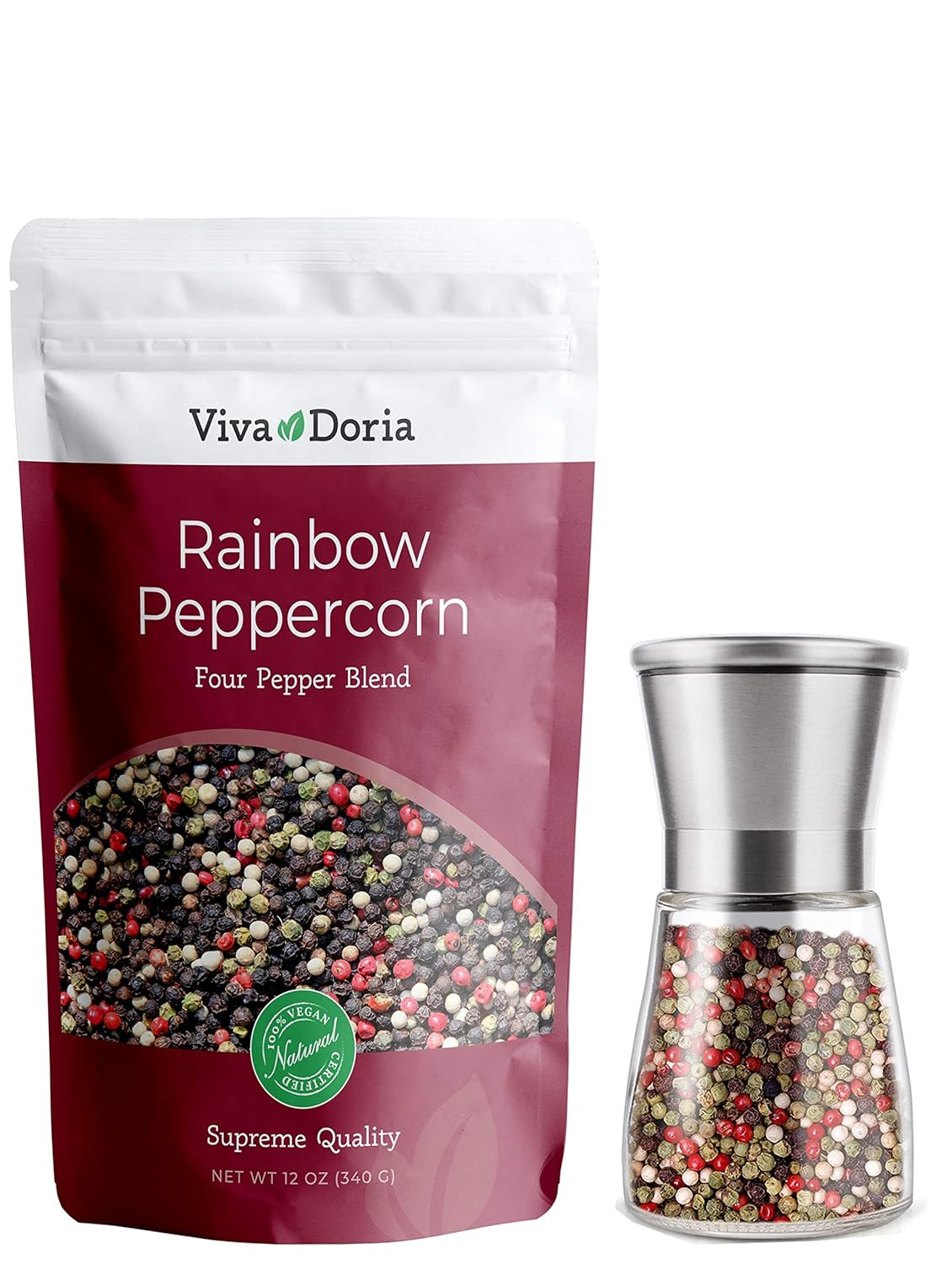 Rainbow Blend Peppercorn – Whole Black, Green, Pink and White Pepper 12 Oz + Pre