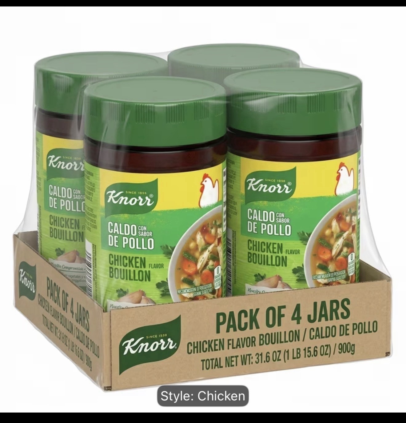 Knorr Caldo con Sabor de Pollo Chicken Bouillon 4 Jars 900g, 75 Servings