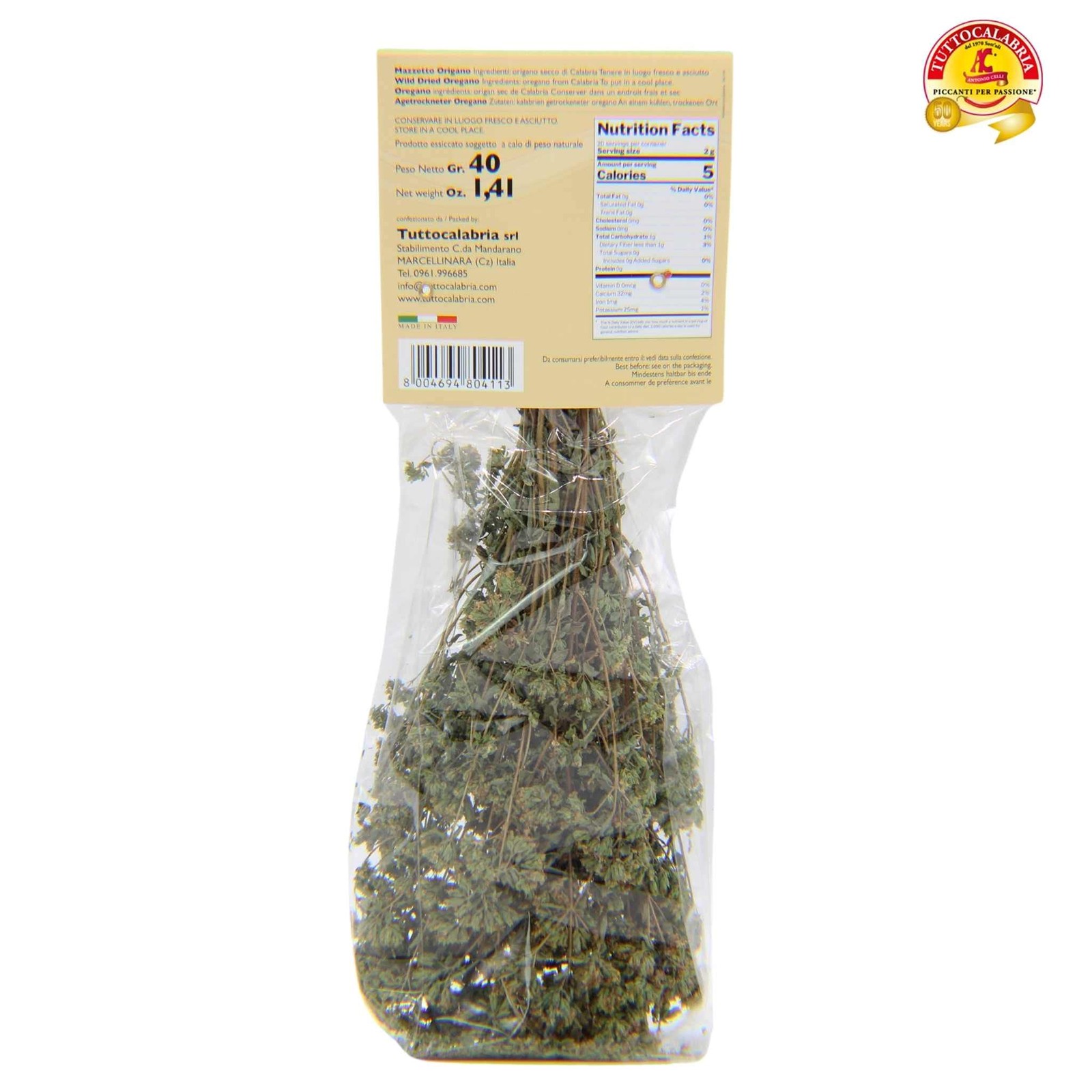 TUTTOCALABRIA Oregano, Dried Calabrian Oregano on the 1.41 Ounce (Pack of 1)