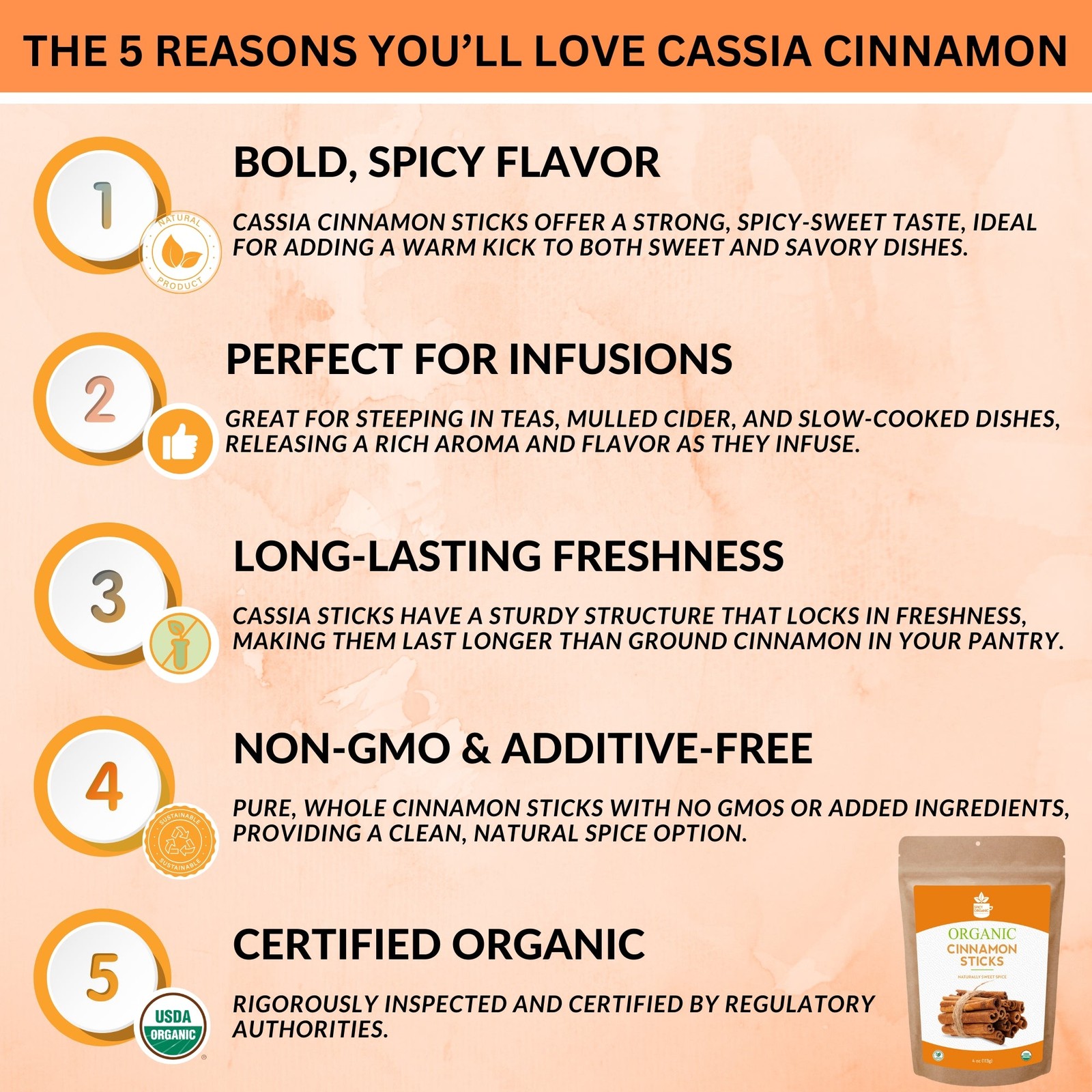 Organic Cinnamon Sticks -Gluten Free, Non-GMO, and USDA Organic -3.5-Inch Length