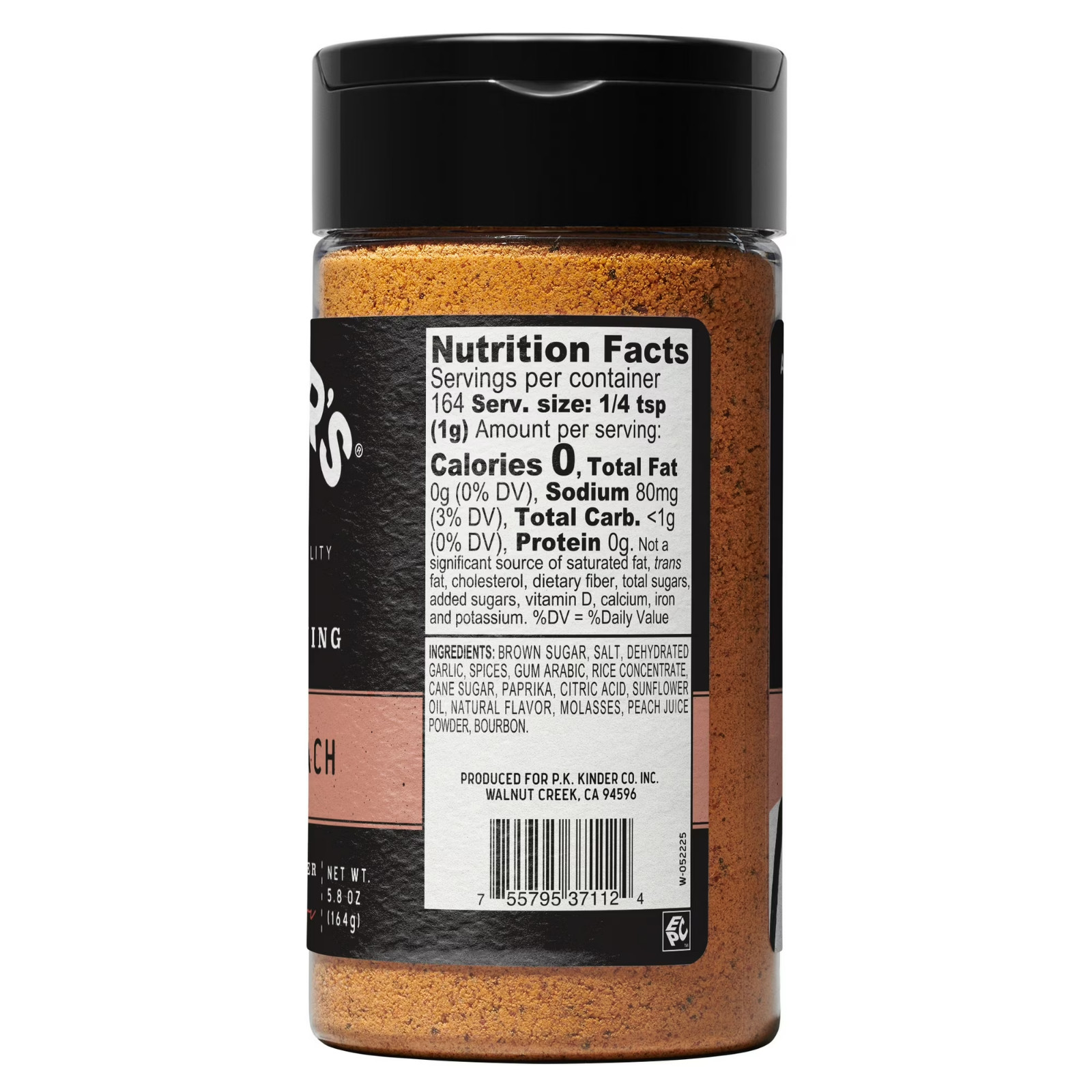 Kinder’s Bourbon Peach Rub & Seasoning with Molasses & Ancho Chili, 5.8 oz