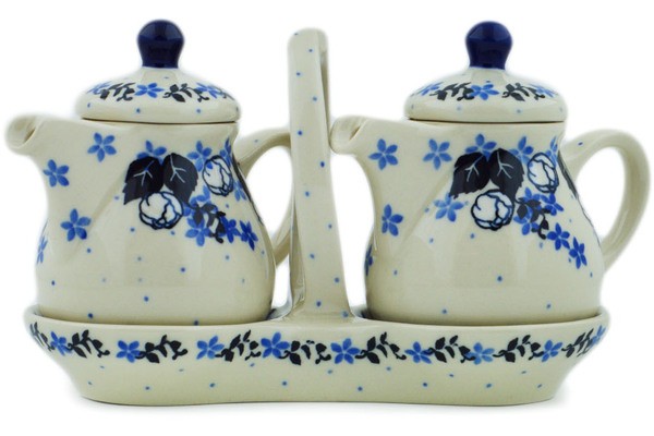 Polish Pottery Seasoning Set 6″ Flowers At Dusk-Artisanimports|9244