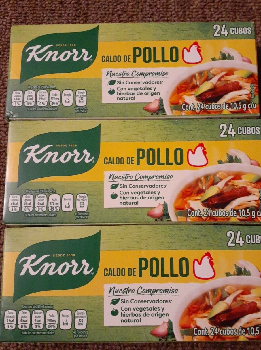 3X KNORR CALDO DE POLLO / CHICKEN SOUP BOUILLON 3X of 24 CUBES EA -FREE PRIORITY