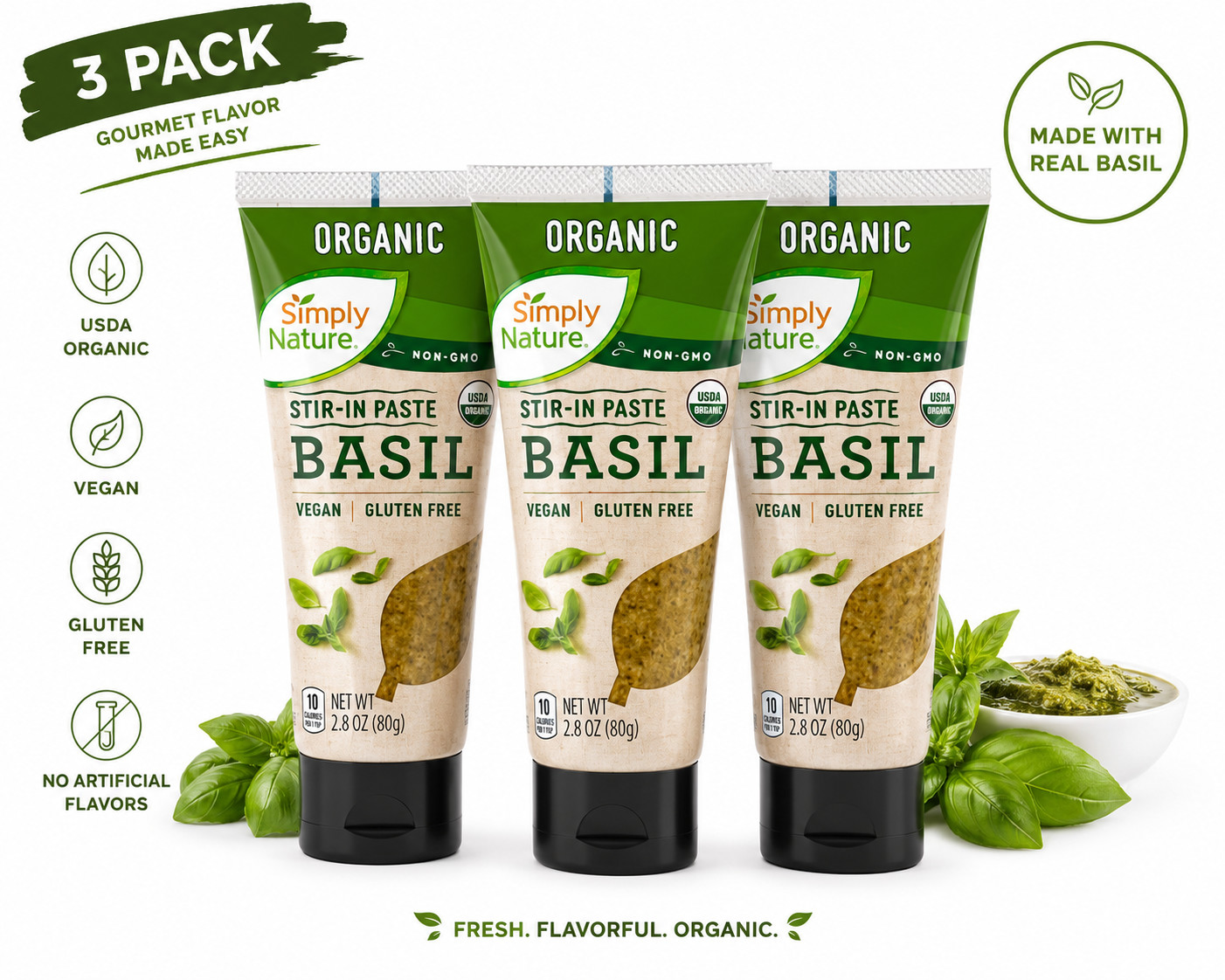 Simply Nature Stir-In Paste Basil- 2.8oz- Pack of 3