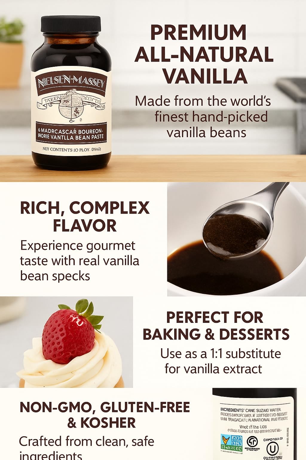 NielsenMassey Pure Vanilla Bean Paste, 10 oz | AllNatural, Certified Kosher P…