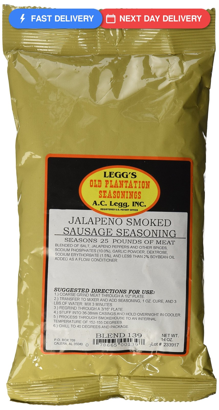 A.C. Legg Jalapeno Smoked Sausage Seasoning, 14 Ounce – with Cure