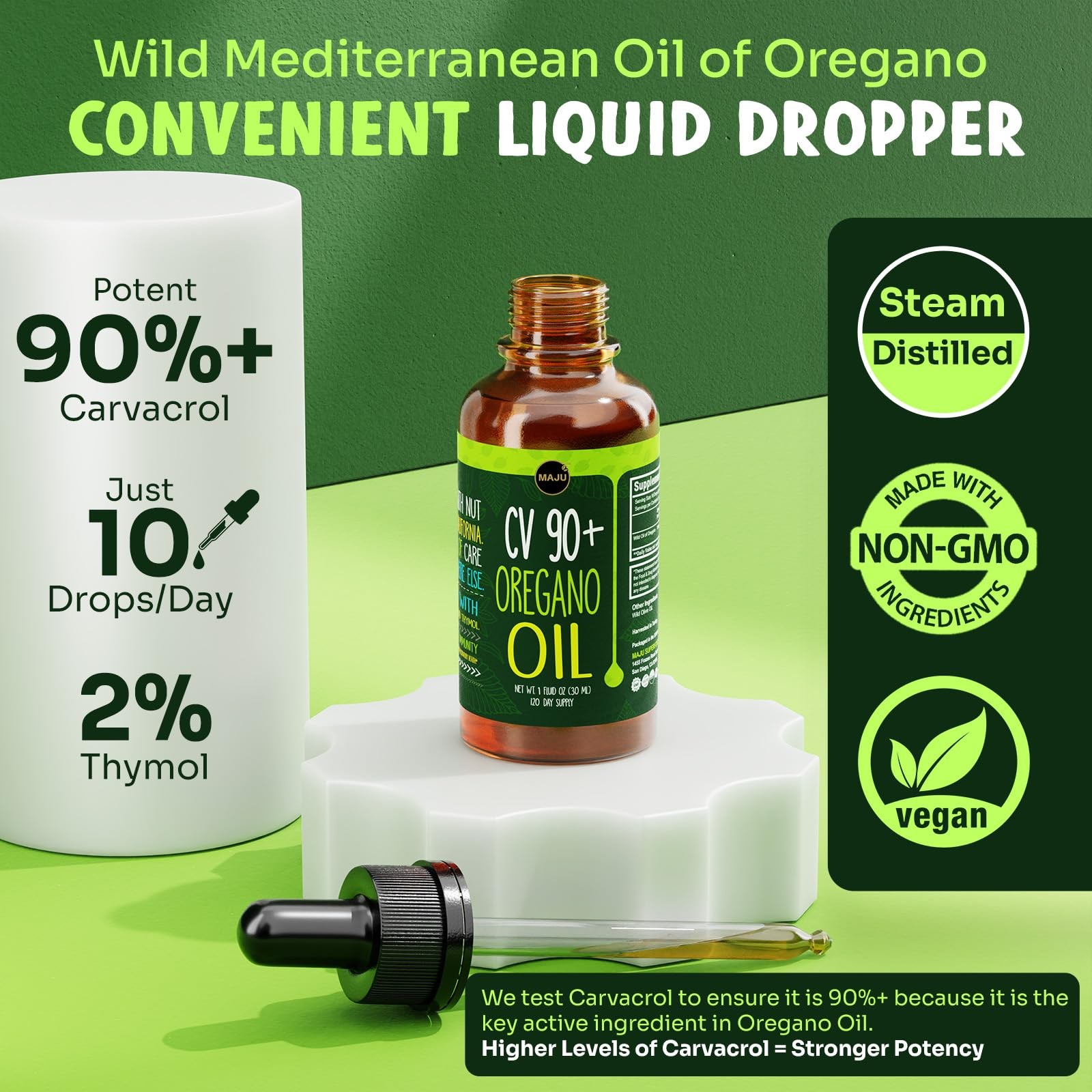 Maju Superfoods Oregano Oil Drops, Potent 90%+ Carvacrol 1 Fl Oz (Pack of 1)