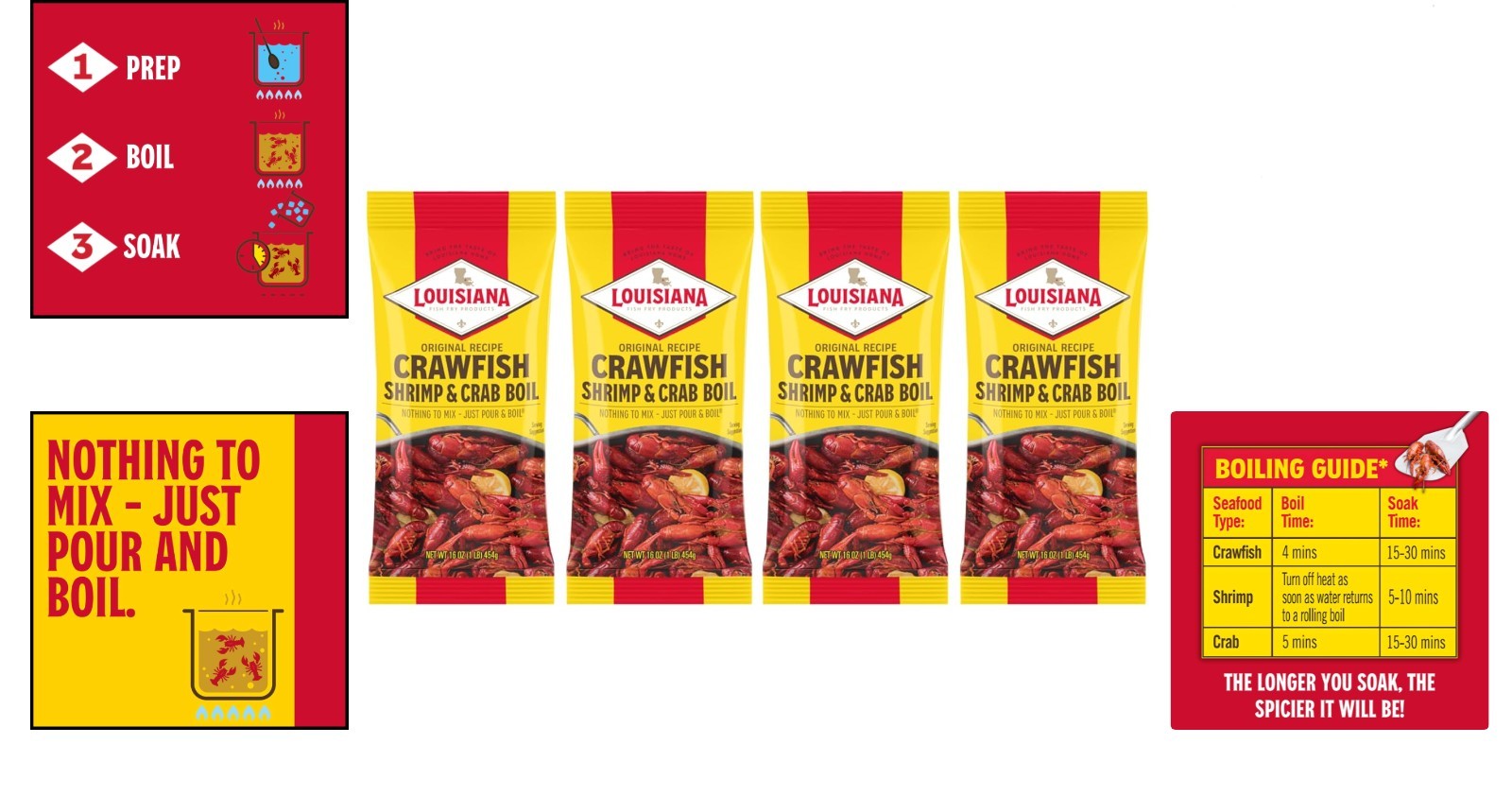 Versatile Crawfish, Shrimp & Crab Seasoning – 16 oz Pack of 4, Flavor Booster