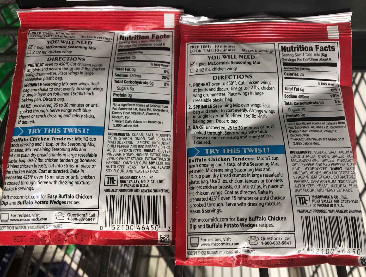 Lot Of 2 MCCORMICK BUFFALO WINGS ORIGINAL SEASONING MIX 1.6 OZ Best By 08/2024