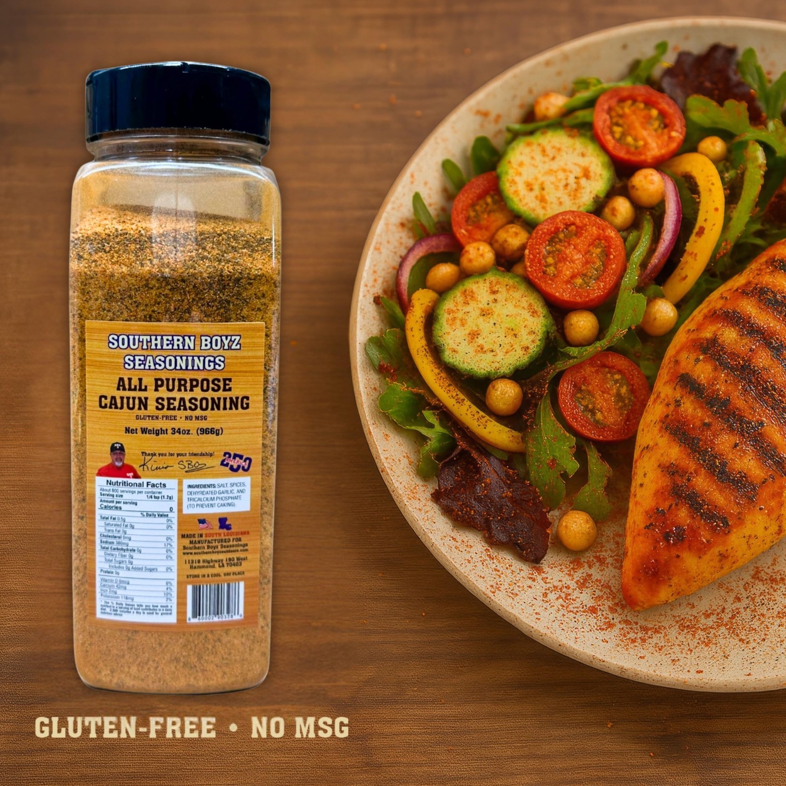 Cajun All-Purpose Seasoning Bulk Shaker 34 oz – Gluten-Free, No MSG, Louisiana S