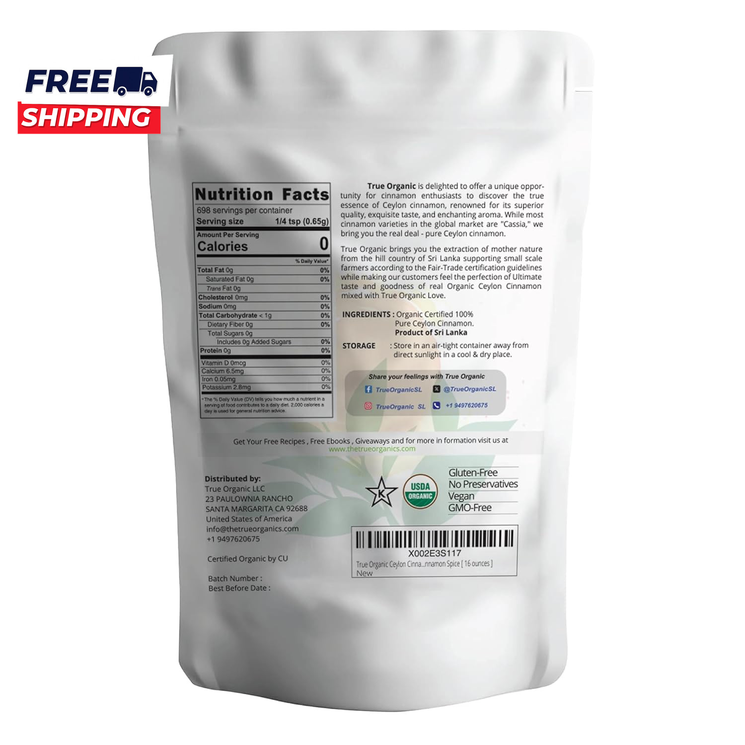 Pure Ceylon Cinnamon Powder 1 Lb Premium Grade Gluten Free USDA & Kosher