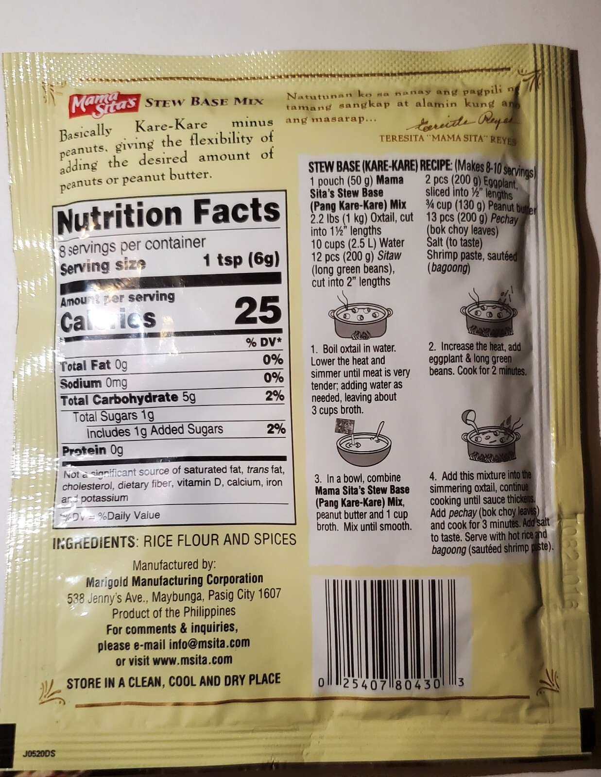 3 pk Mama Sita’s STEW BASE MIX (Pang Kare-Kare) 1.76oz FREE SHIPPING