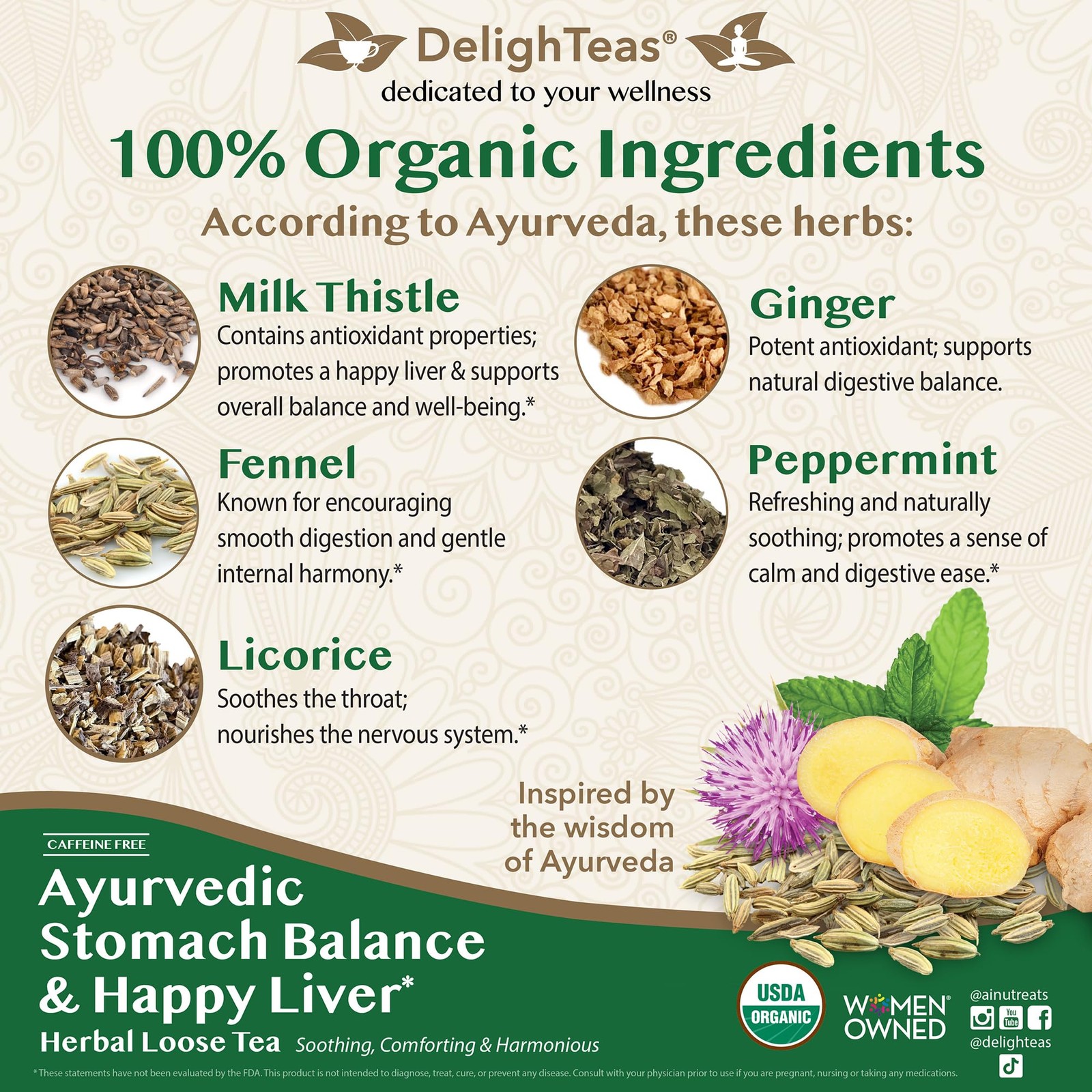DelighTeas Stomach & Liver Tea | Ayurvedic Herbal Blend for 5 oz., No Color