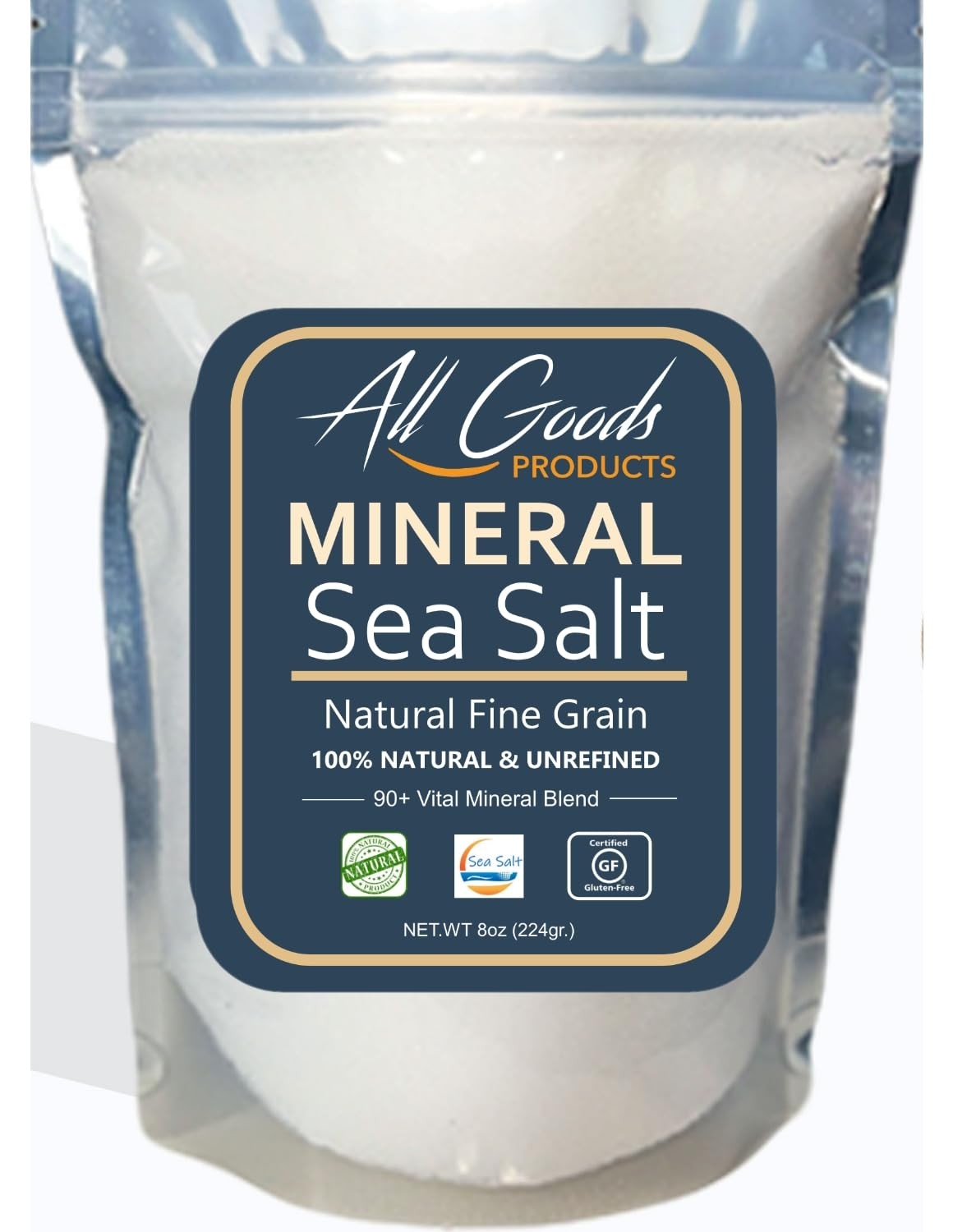 All Goods Products Mineral Sea Salt – Fine Grain, 8 oz, 100% Natural, Hand-Ha…