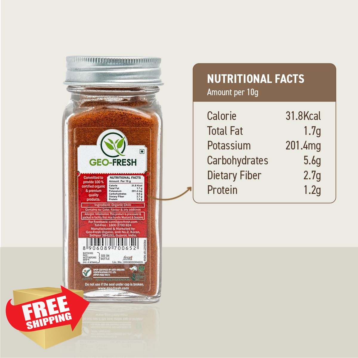 Geo-Fresh Organic Cayenne Pepper Powder, 1.76 oz (50g) – Spicy and Aromatic C…