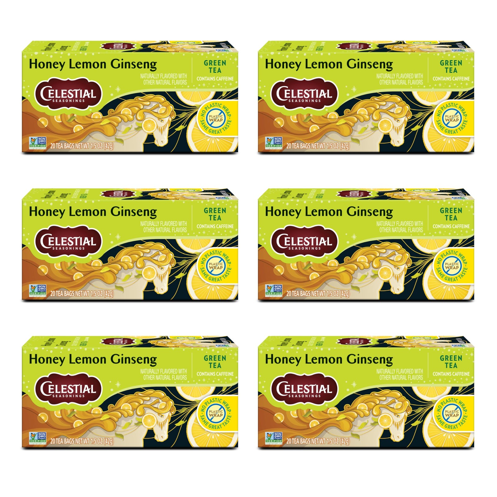 Celestial Seasonings Honey Lemon Ginseng Green Tea, 20 Count (Pack of 6)