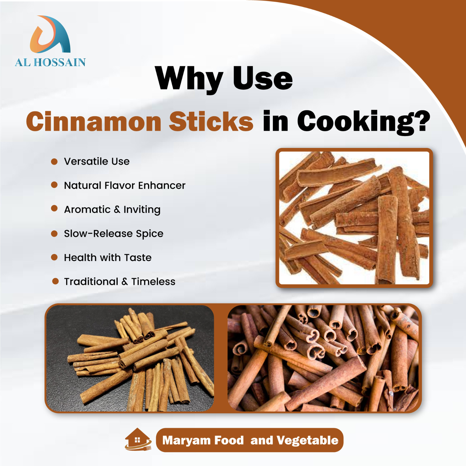 Al Hossain Cinnamon Sticks 250g / 5kg Bulk | Whole Cinnamon for Tea, Baking & Co