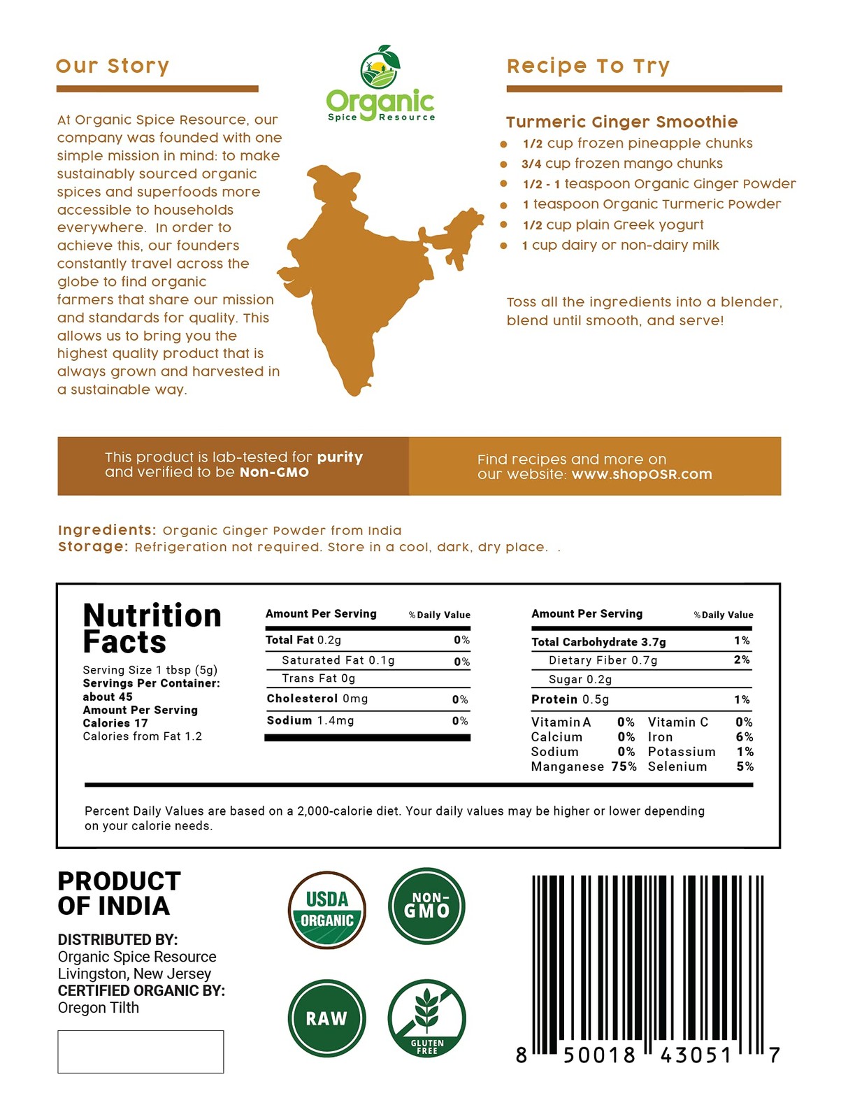 Organic Ginger Powder | 8 oz (226g) | USDA Organics and 8 Ounce (Pack of 1)