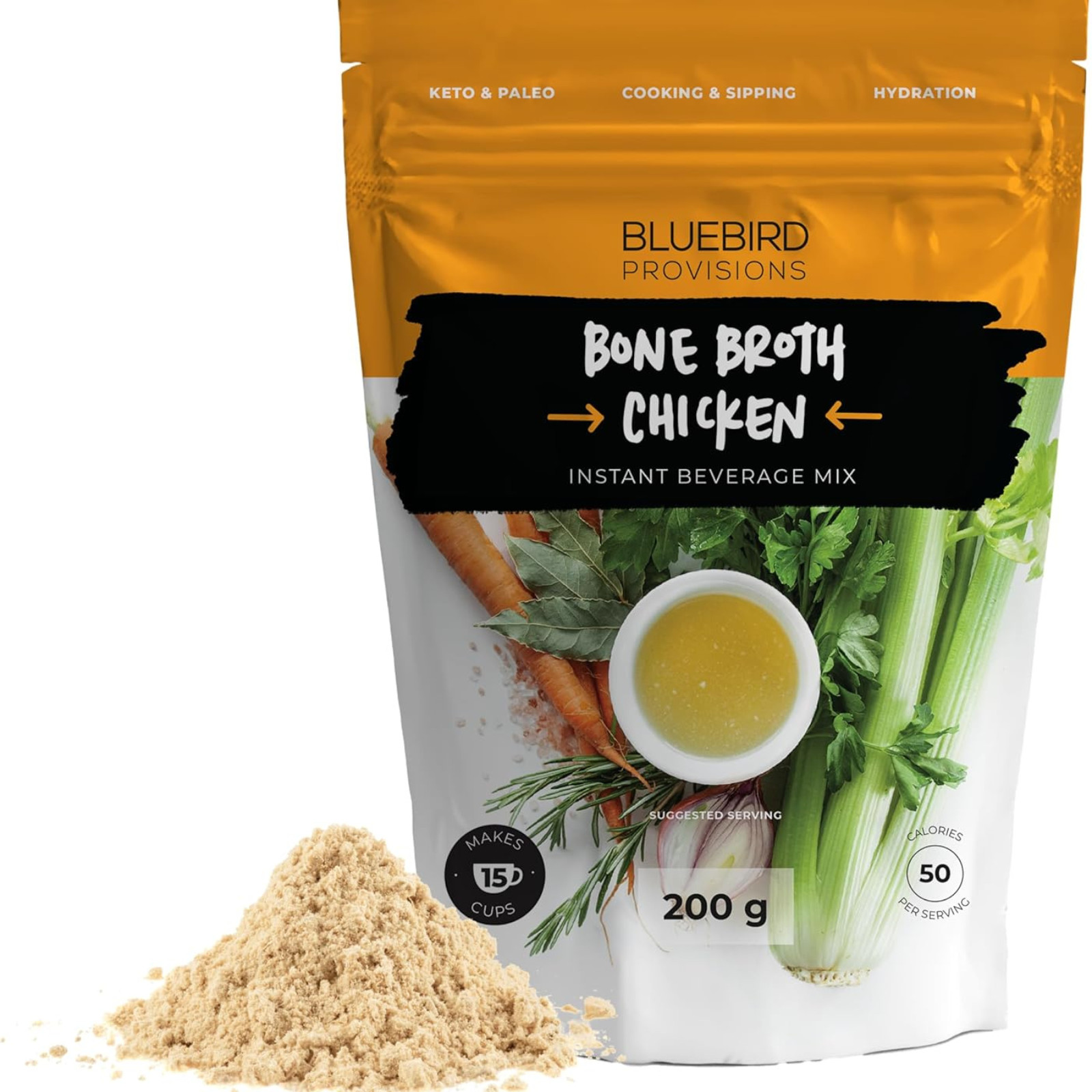 BLUEBIRD PROVISIONS Chicken Bone Broth Powder – Low Sodium Savory Protein Pow