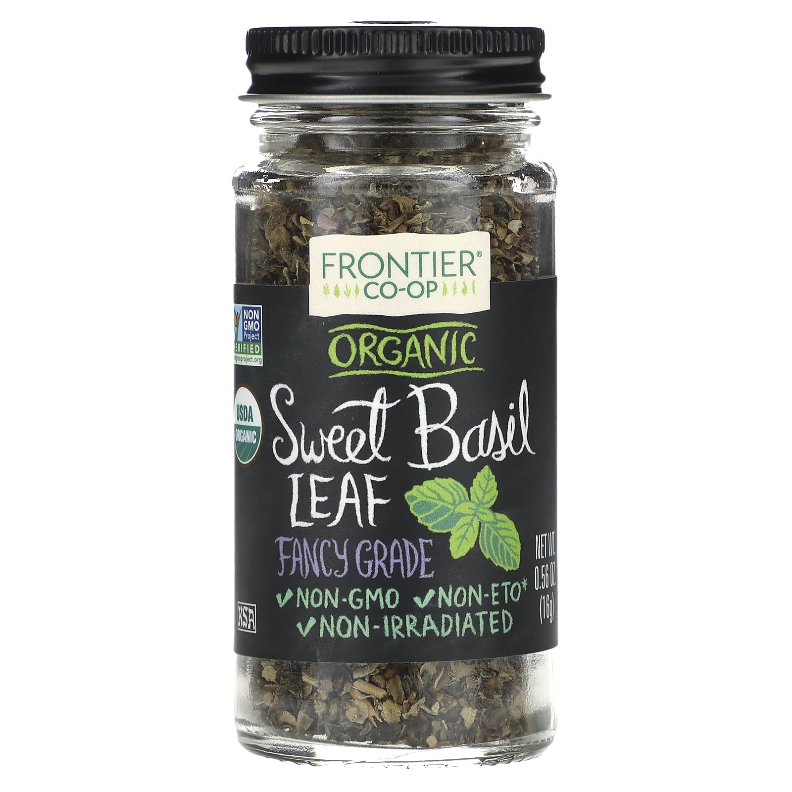 Frontier Co-op Organic Sweet Basil Leaf 0.56 Ounce Non GMO Kosher Pack