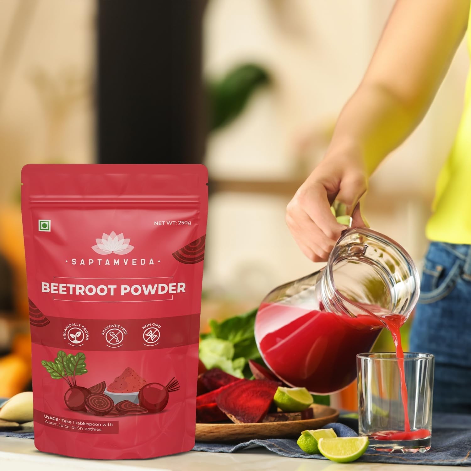 Saptamveda Beetroot Powder Natural Support for Heart & Brain Function 100% Pure