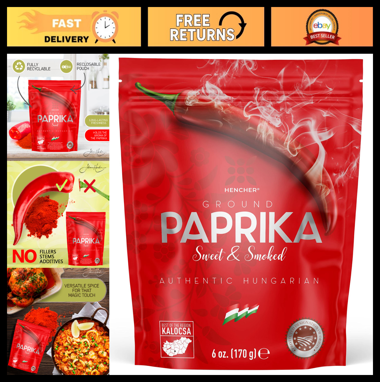 Sweet Smoked Hungarian Paprika Powder 6oz – Non-GMO, Rich Color & Flavor