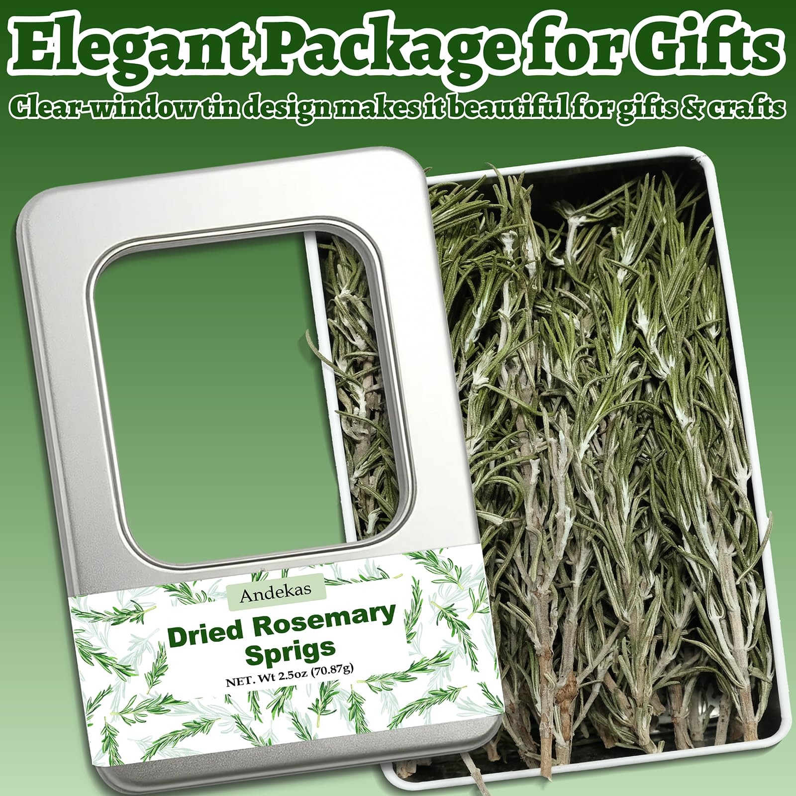 30–35PCS Dried Whole Rosemary Sprigs, 2.5oz Natural Spices in ClearWindow Tin…
