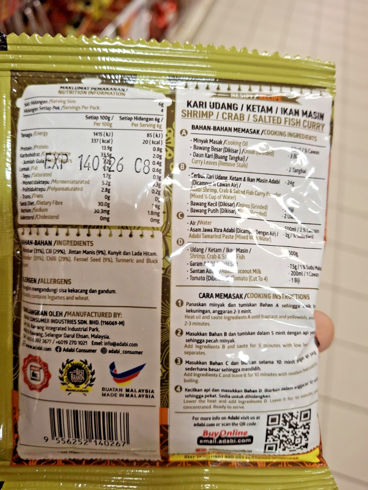 10 x Adabi Curry Mix 24g – For Shrimp, Crab & Salted Fish – Malaysia Spice/Halal