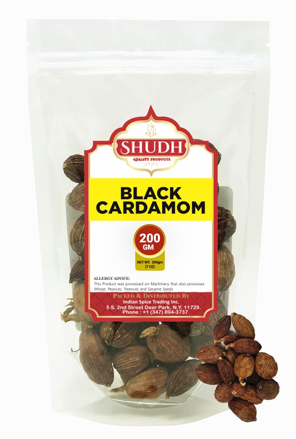 Shudh Black Cardamom Pods Whole 200 GM ~ (Amomum tsao-ko/Cao Guo/Thao 200