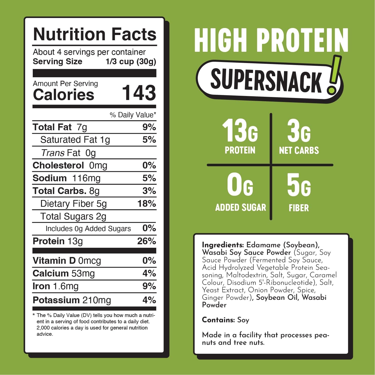 Edamame Beans Snack, Wasabi Soy Sauce, 4oz Pack of 3, Gluten Free