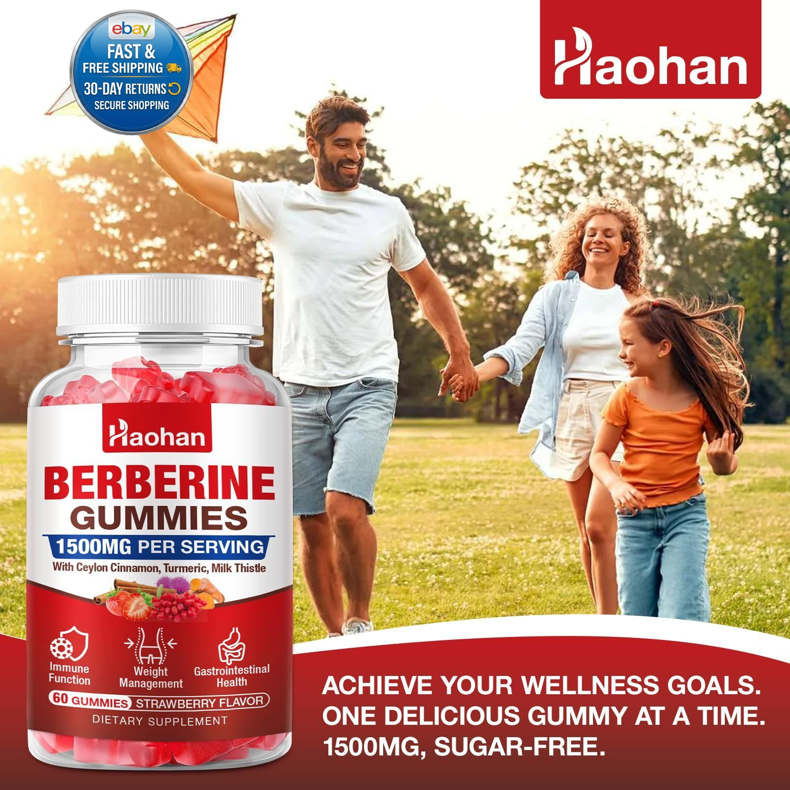 Berberine Gummies, 1500mg High Potency HCl, Ceylon…