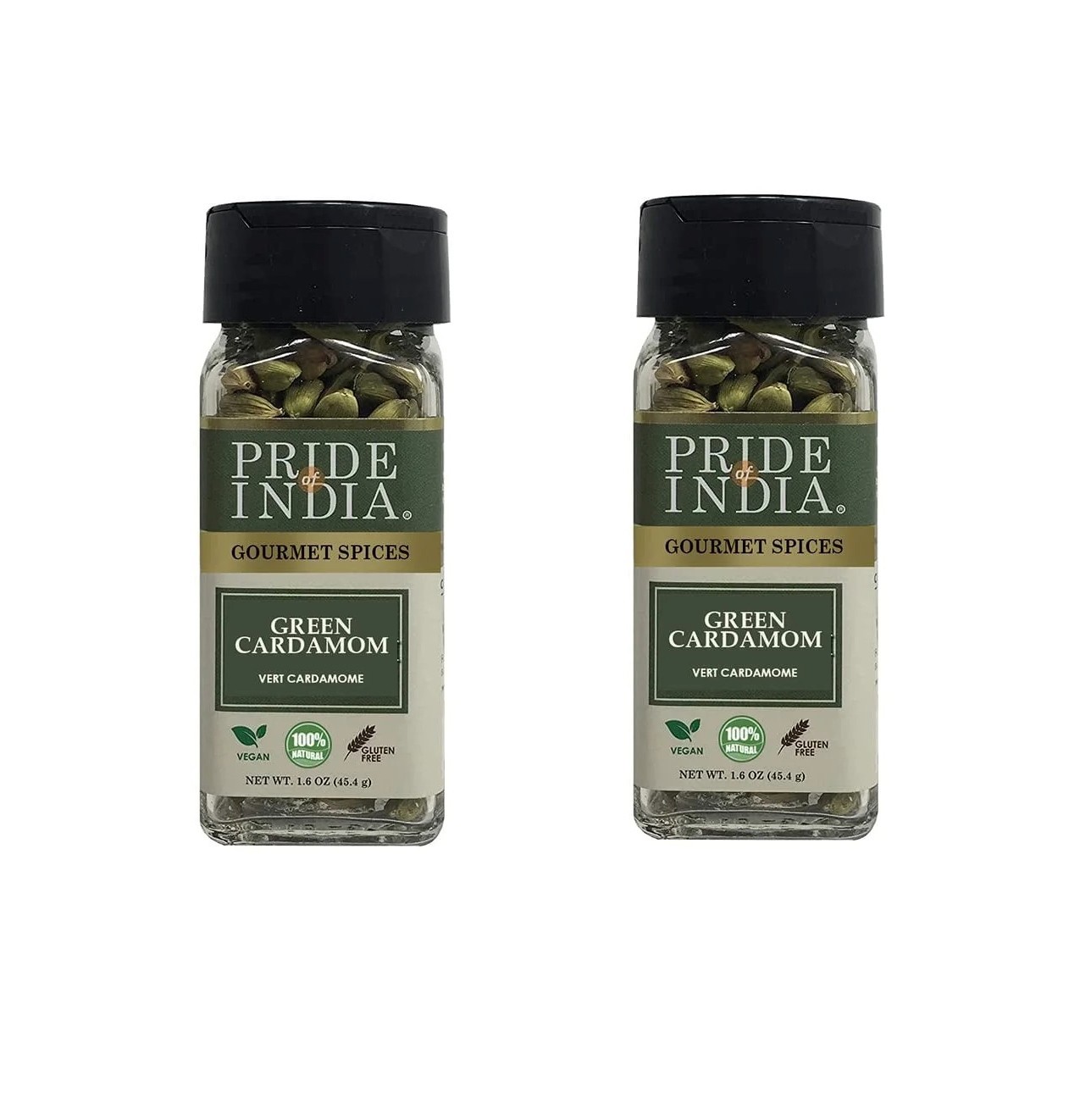 2 Pack Pride of India Whole Green Cardamom Pods – 1.5 oz Dual Sifter Bottles