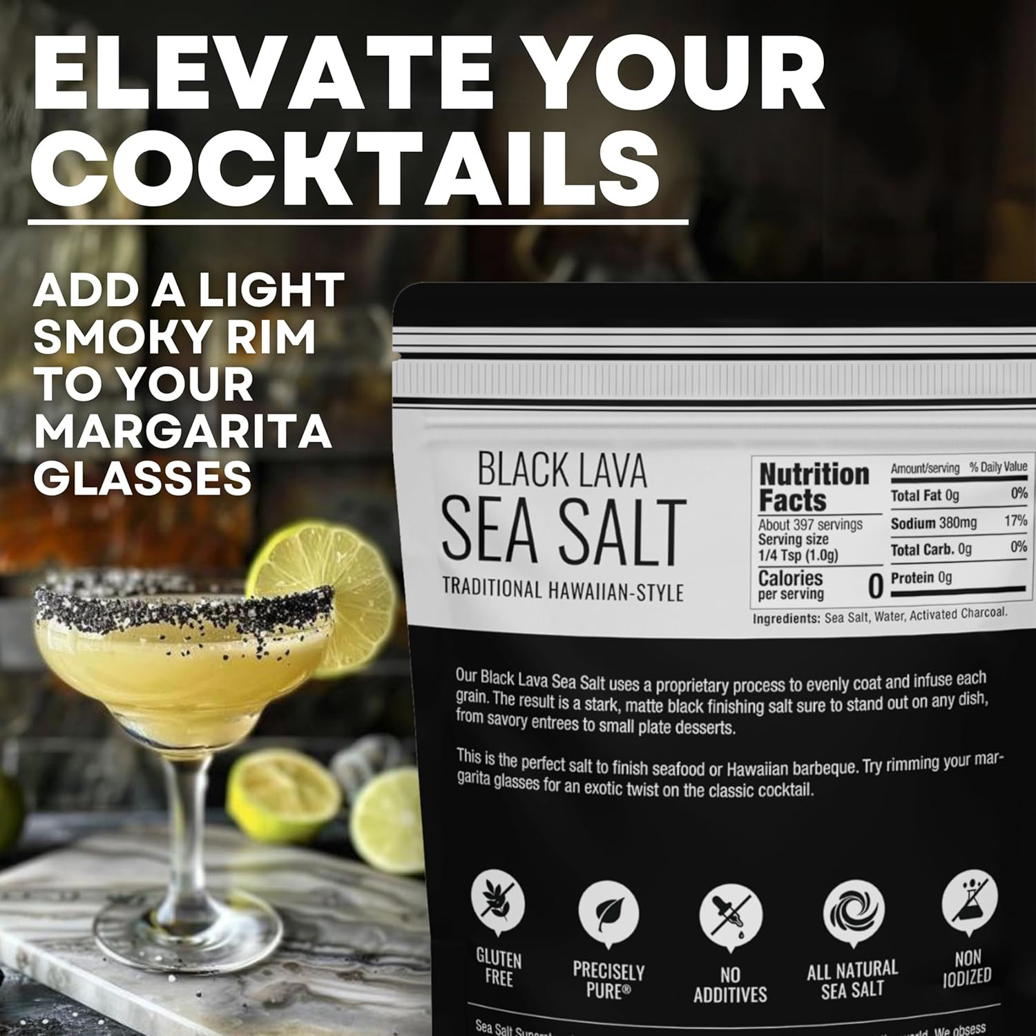 Black Salt, Hawaiian-Style Black Lava Sea Salt, Black Sea Salt with Activated &