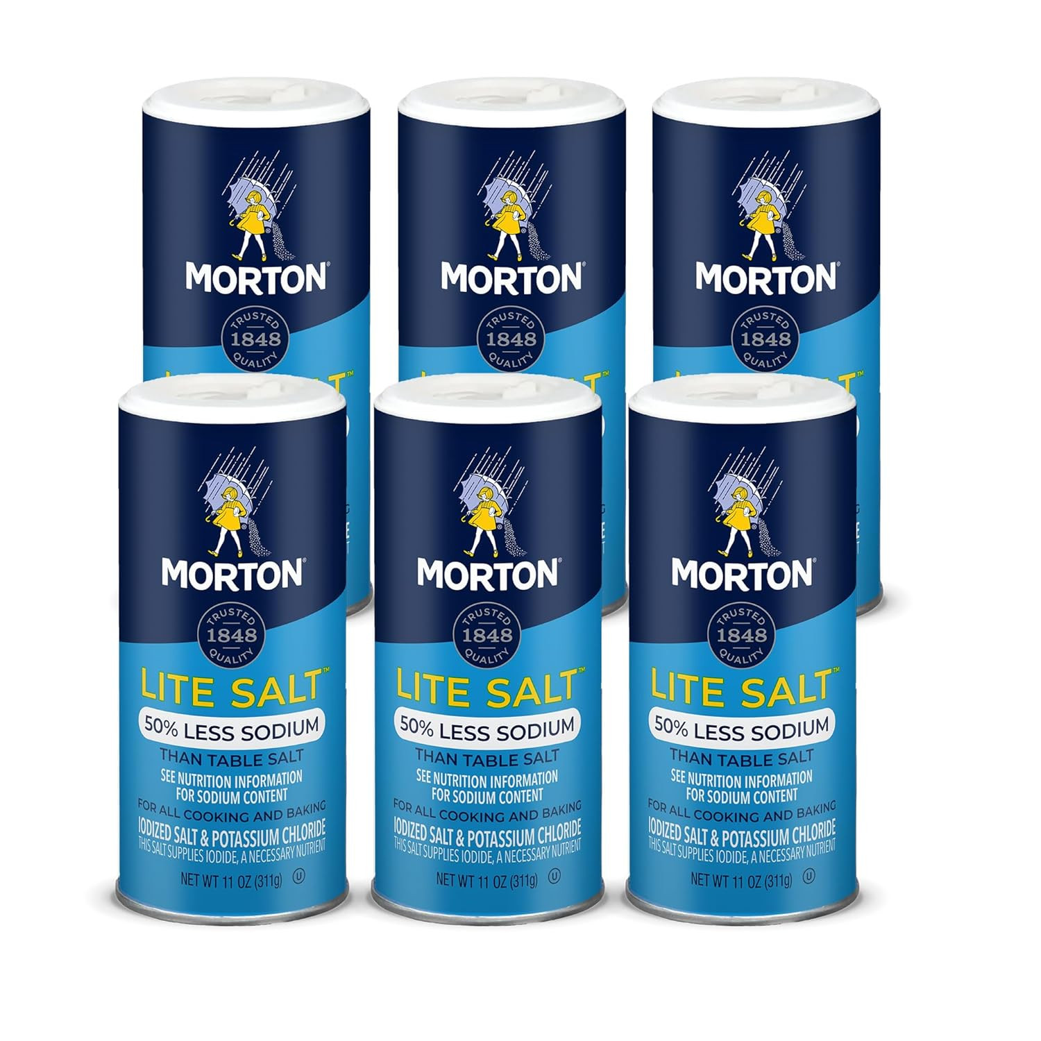 Lite Salt, (11 Oz), 6-Pack, Low Sodium Salt for Cooking, Seasoning & Baking
