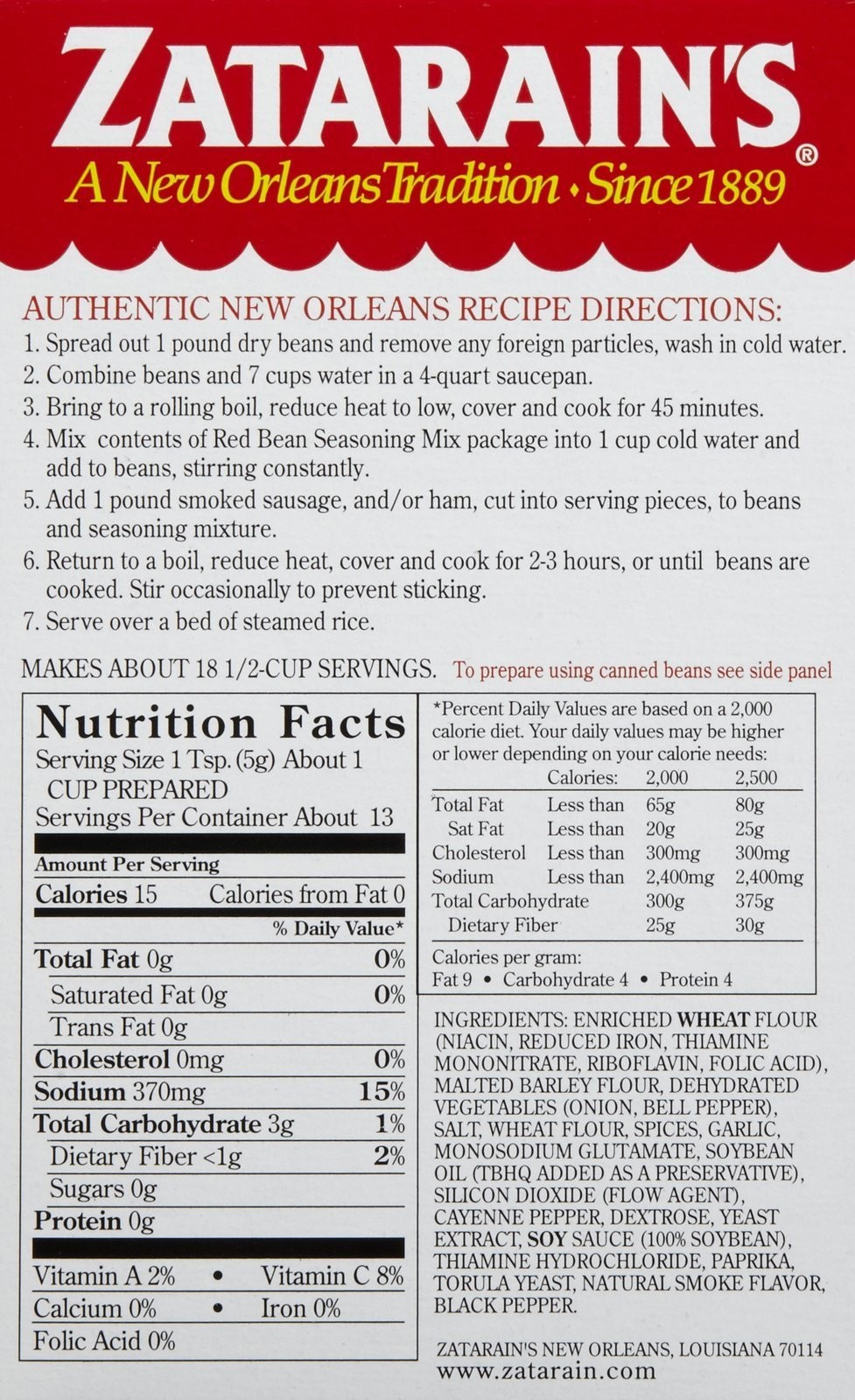 Zatarain’s Red Bean Seasoning Mix – 2.4 oz Ounce (Pack of 1)
